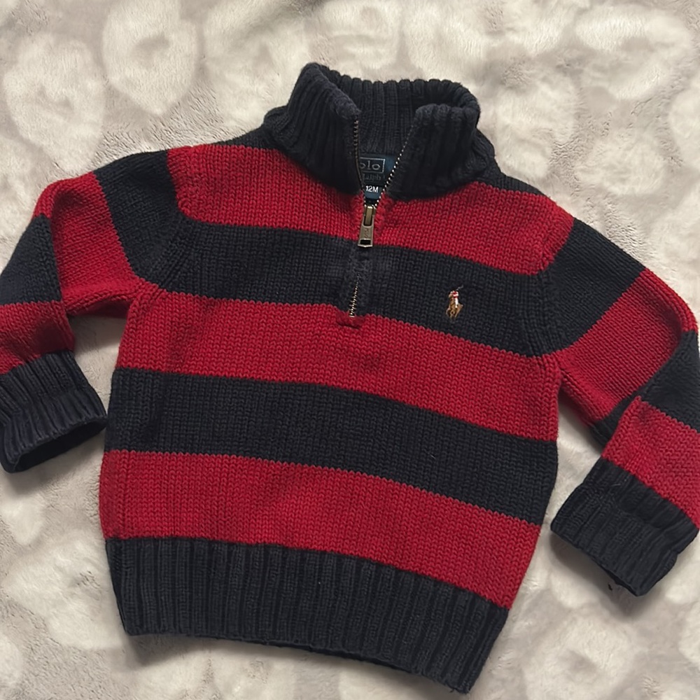 Polo by Ralph Lauren Red and Black Striped Kids Sweater